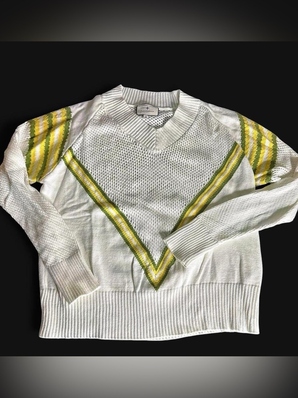 Tuckernuck Sport tennis pickleball Emaline white green v neck sweater.